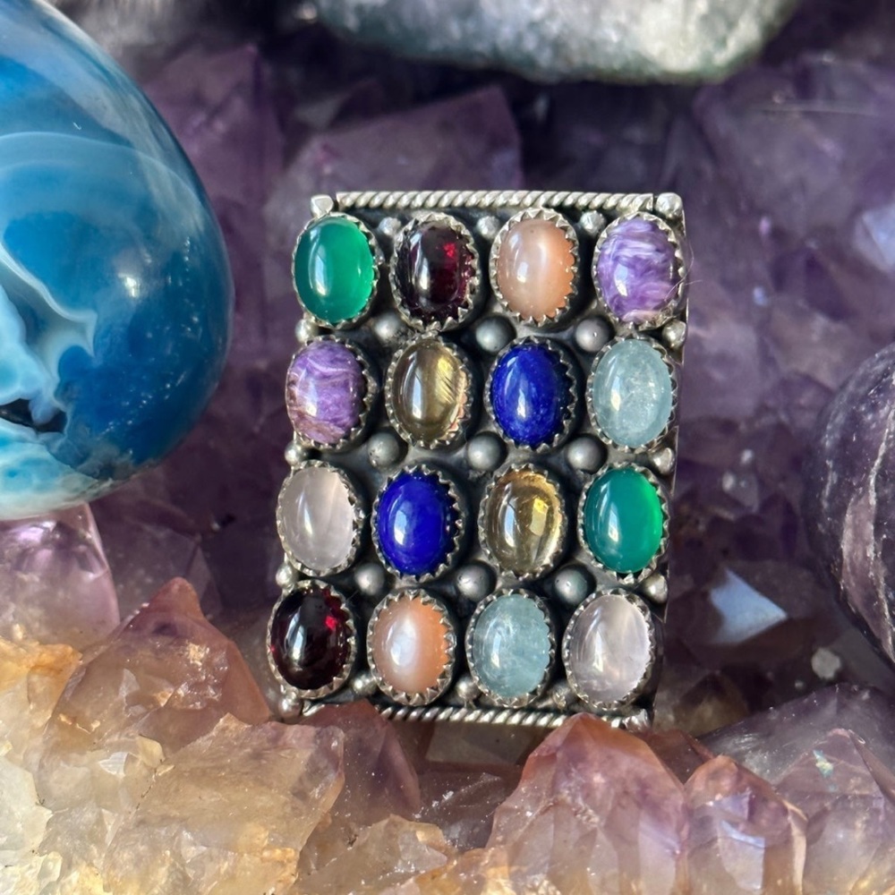 Multi Gemstone Statement Adjustable Sterling, Sil… - image 3